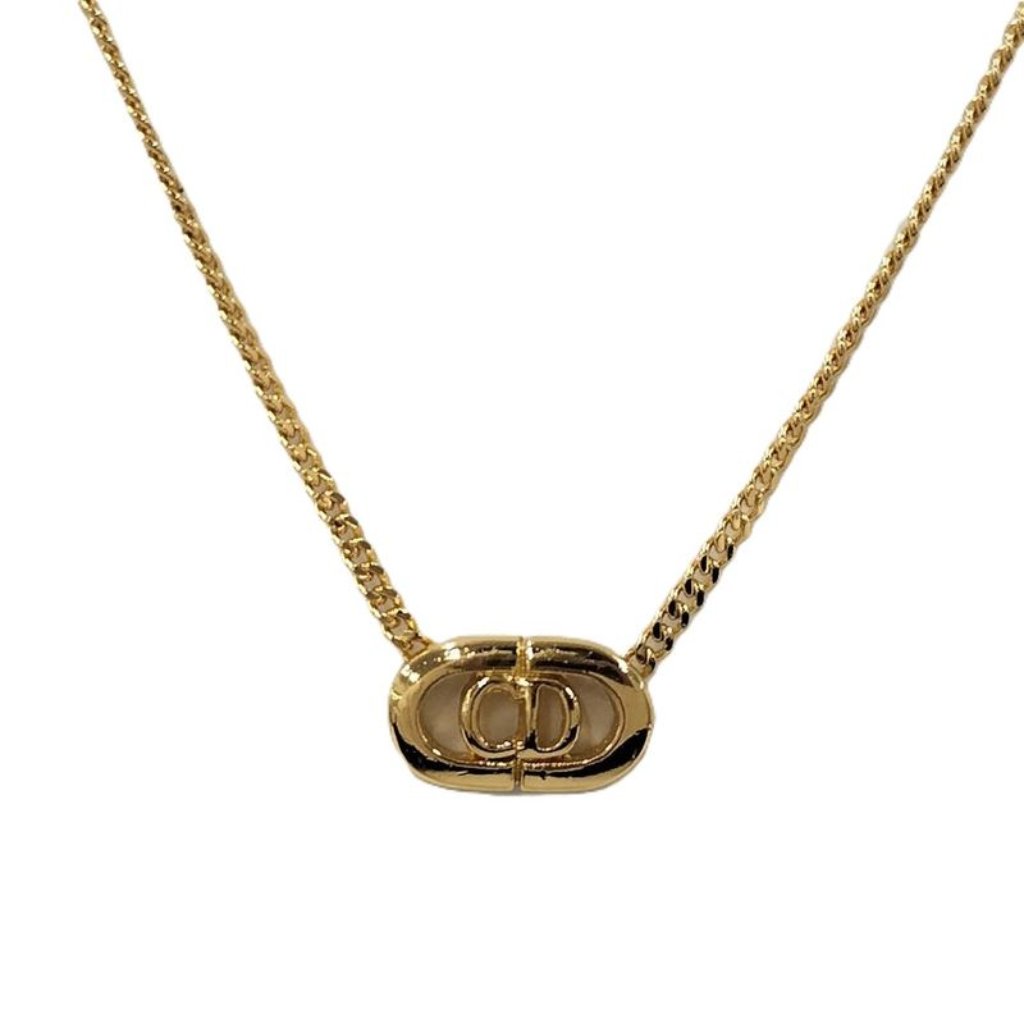 Dior Christian Necklace Logo Plated Gold